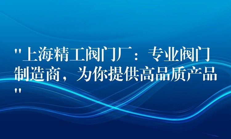 “上海精工阀门厂：专业阀门制造商，为你提供高品质产品”