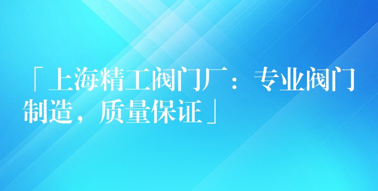 「上海精工阀门厂：专业阀门制造，质量保证」