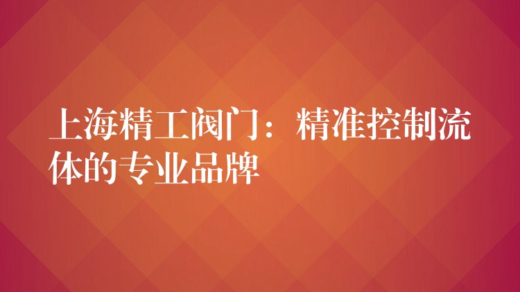 上海精工阀门：精准控制流体的专业品牌