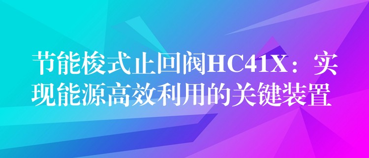 节能梭式止回阀HC41X：实现能源高效利用的关键装置