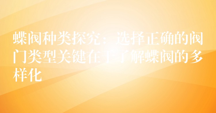 蝶阀种类探究：选择正确的阀门类型关键在于了解蝶阀的多样化