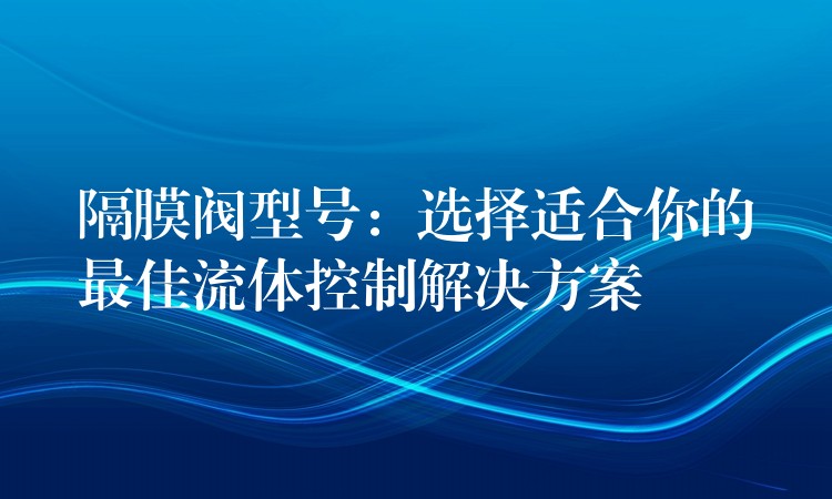 隔膜阀型号：选择适合你的最佳流体控制解决方案